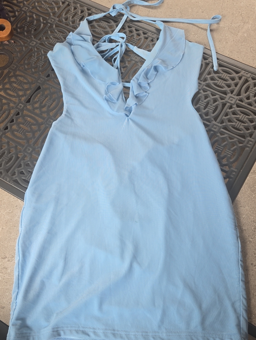 Light Blue Ruffle Halter Dress MEDIUM